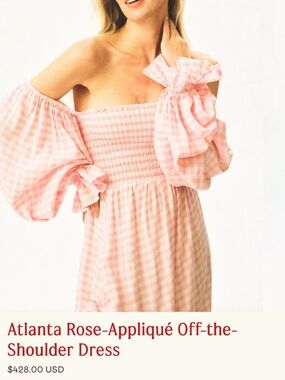 Sleeper - Pink Gingham Off-the-Shoulder Puff Sleeve Dress